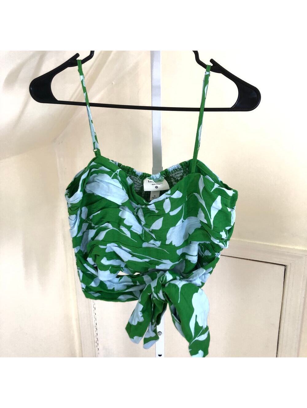 Kate Spade X Target NWT Classic Rose Ruched Linen Floral Tank Top Green/White M - Picture 2 of 12